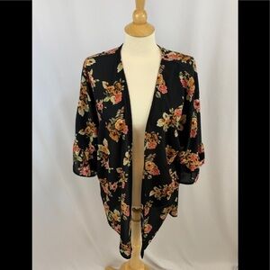 Vintage Jody California Black‎ Floral Kimono Robe Cover Up